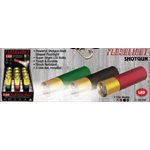 9 LED shotgun shell flashlight display, black, green, red, 1