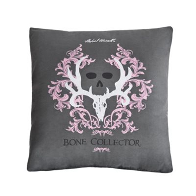 BONE COLLECTOR PINK GRAY SQUARE PILLOW